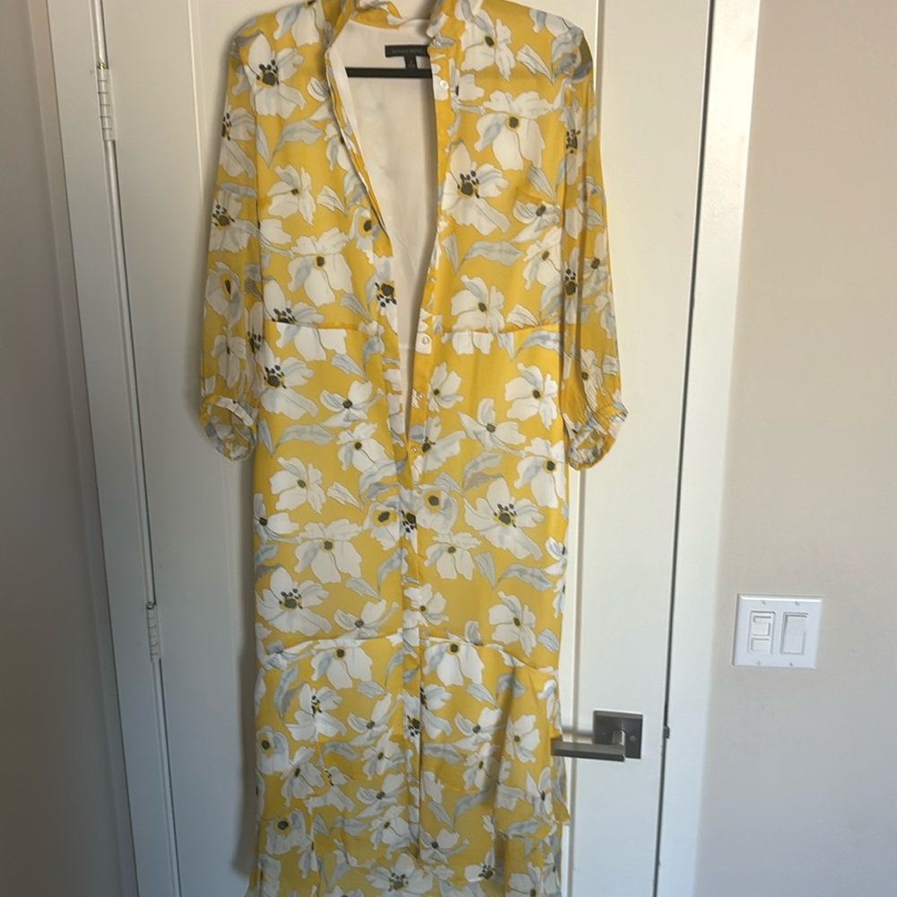 Banana Republic Yellow Tiered Floral Dress Maxi